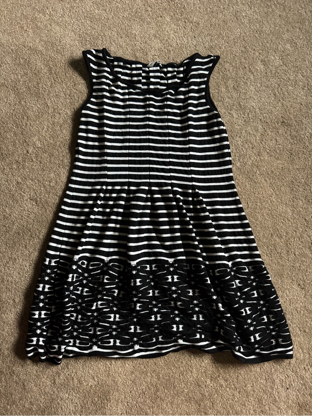 Max Studio Black & White Striped Sleeveless Fit-and-Flare Dress